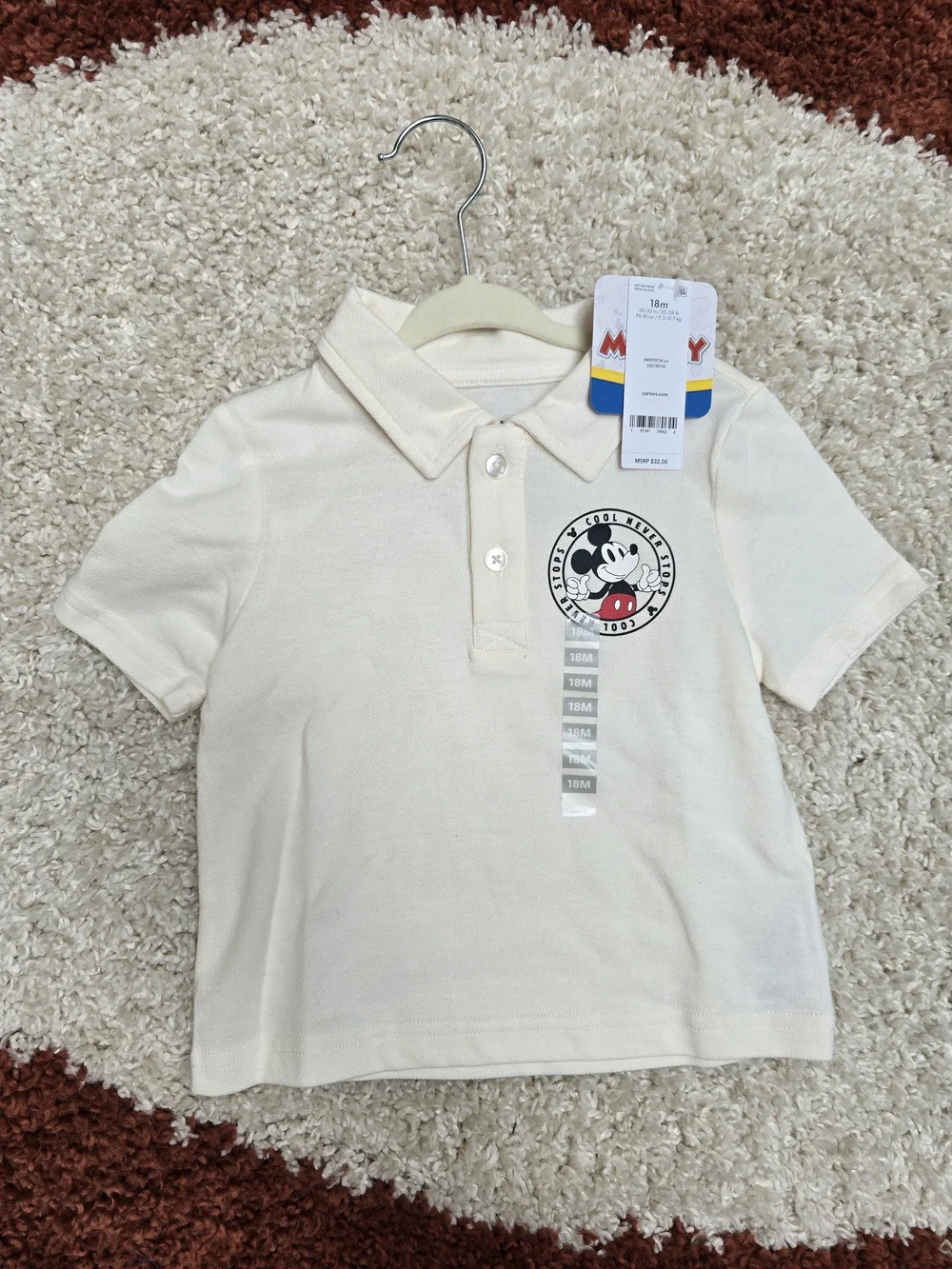 Carter's Cream Polo with Mickey Mouse Patch